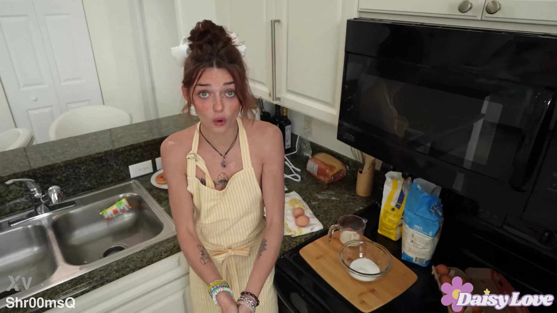 sexy petite teen Shrooms Q getting fucked in the kitchen in her cute apron porn video leaked