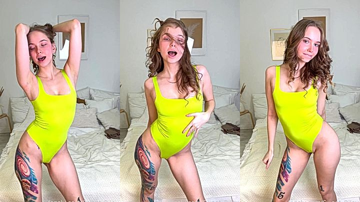 cute teen Baby Riley sexy dancing in her green swimsuit