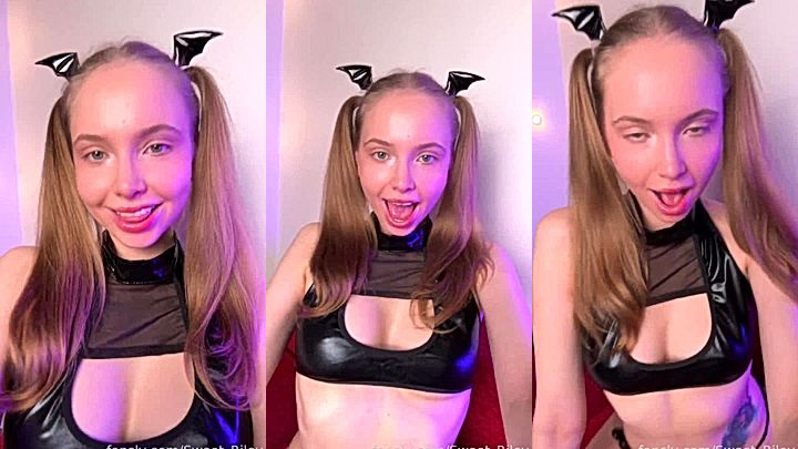 cute teen Baby Riley teasing her sexy latex outfit