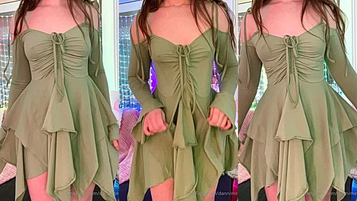 cute girl Danni Meow showing off her date dress