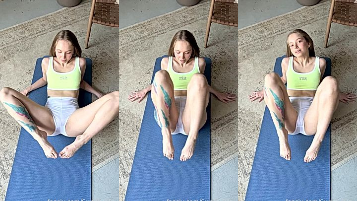 sexy teen Baby Riley teasing her pussy in yoga gym clothes