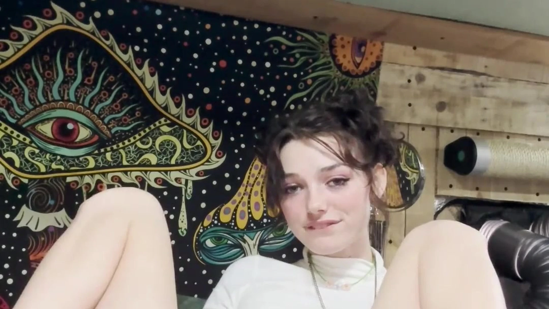horny girl Shrooms Q teass her sexy body during live stream