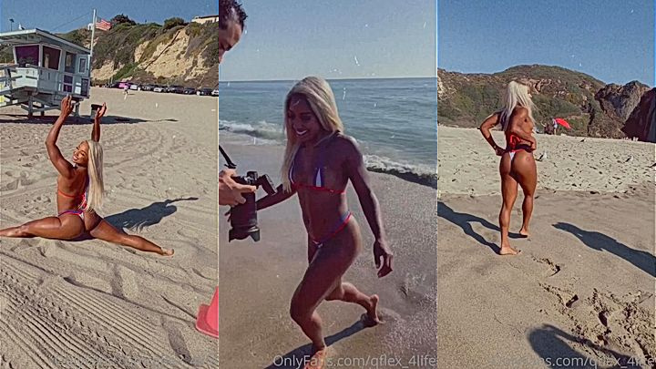 sexy ebony girl Qimmah Russo showing off her perfect body at the beach