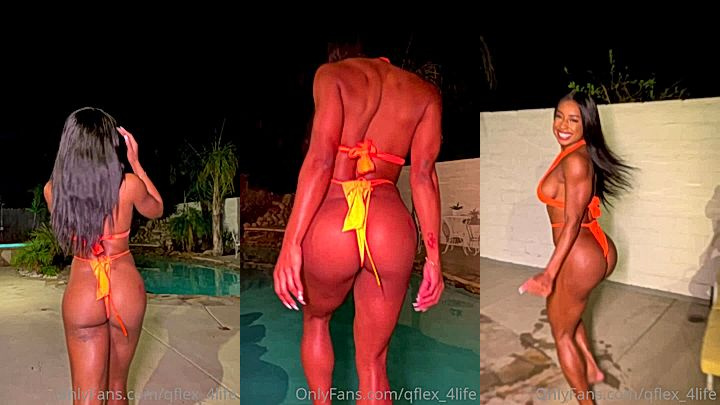 ebony sexy babe Qimmah Russo taking a dip in the pool