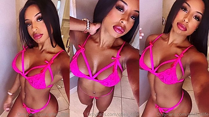 ebony bitch Qimmah Russo pink lingerie show off