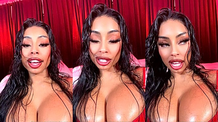 ebony babe Qimmah Russo showing off her big tits