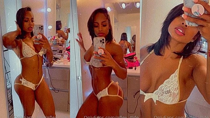 ebony chick Qimmah Russo in her new white lingerie