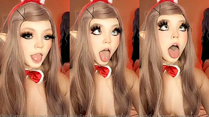 cosplay camgirl Strawbeariemilkk teasing her ahegao face
