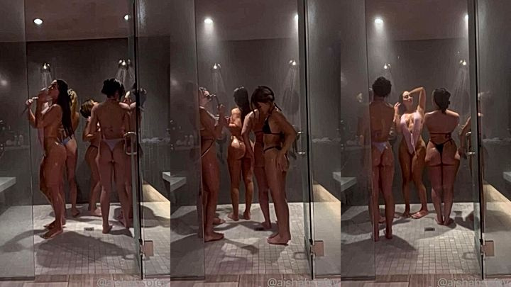 Aishah Sofey sexy group of supermodels showering in the same shower
