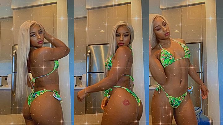 ebony babe Qimmah Russo flexing her naked ass in the bathroom video leaked
