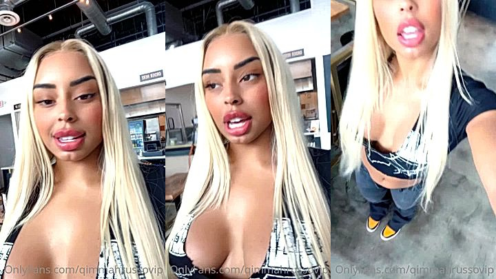 ebony hot chick Qimmah Russo showing off her perfect tits in the restaurant