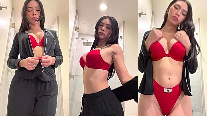 sexy canadian girl Aishah Sofey revealing her red lingerie