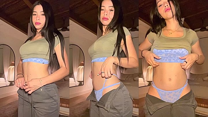 Aishah Sofey showing off her blue lingerie