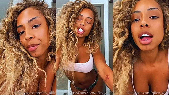 ebony girl Qimmah Russo showing off her perfect tits in the bathroom