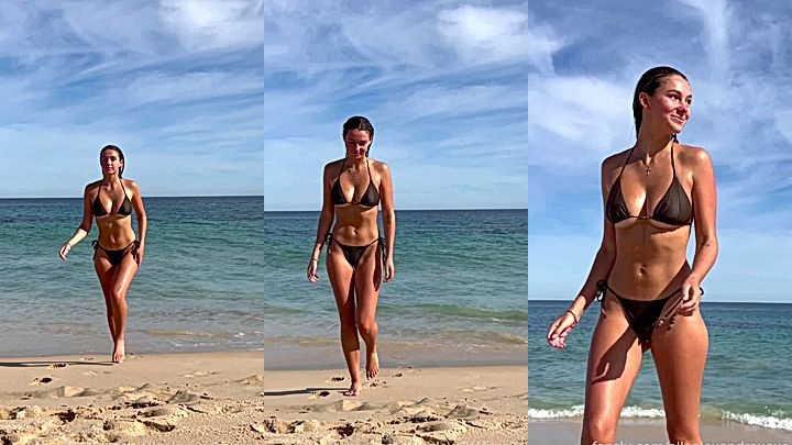sexy hot babe Ellaalexandraxo walking out from the ocean
