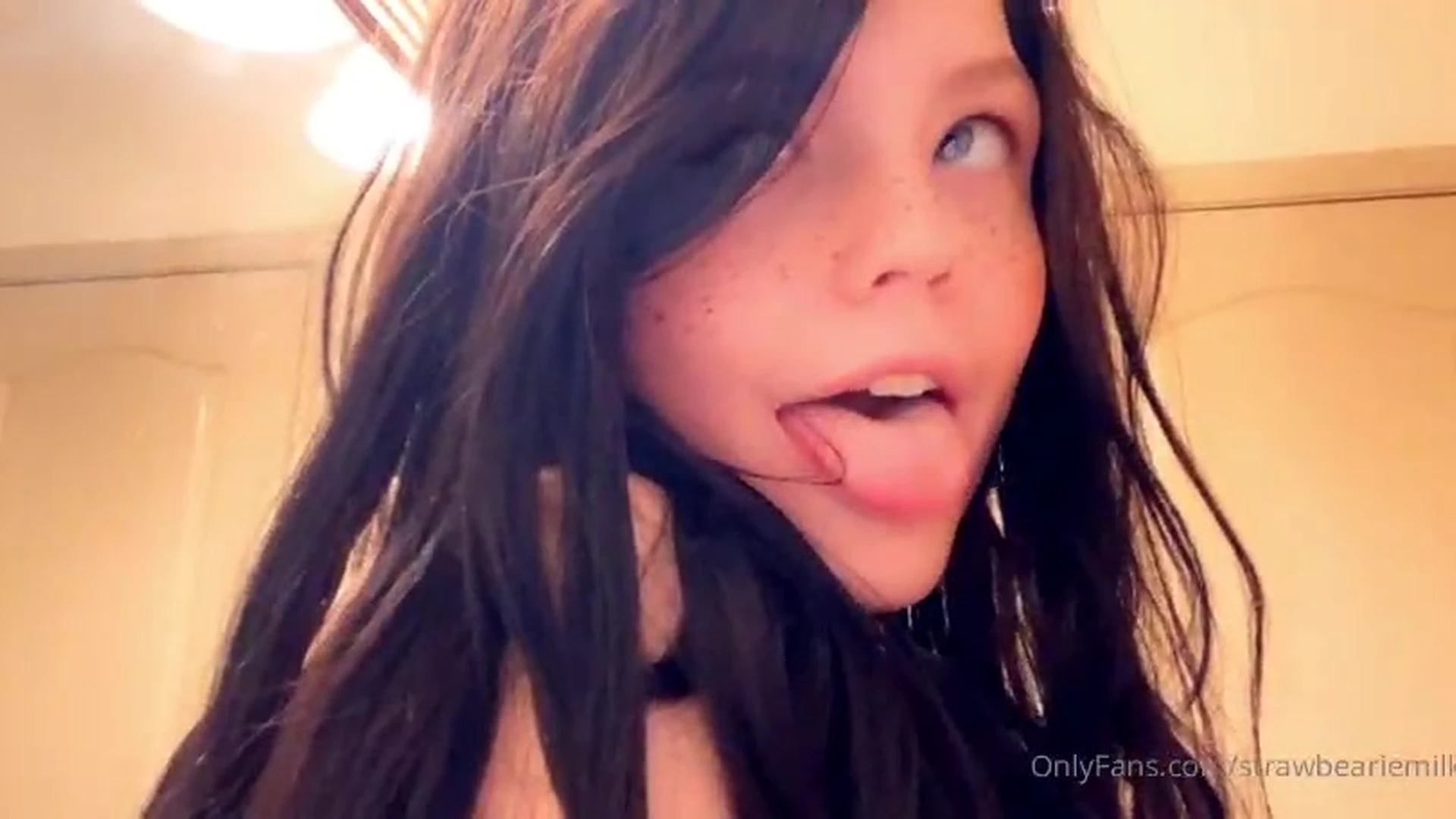 sexy teen Strawbeariemilkk teasing her tongue and doing the ahegao face