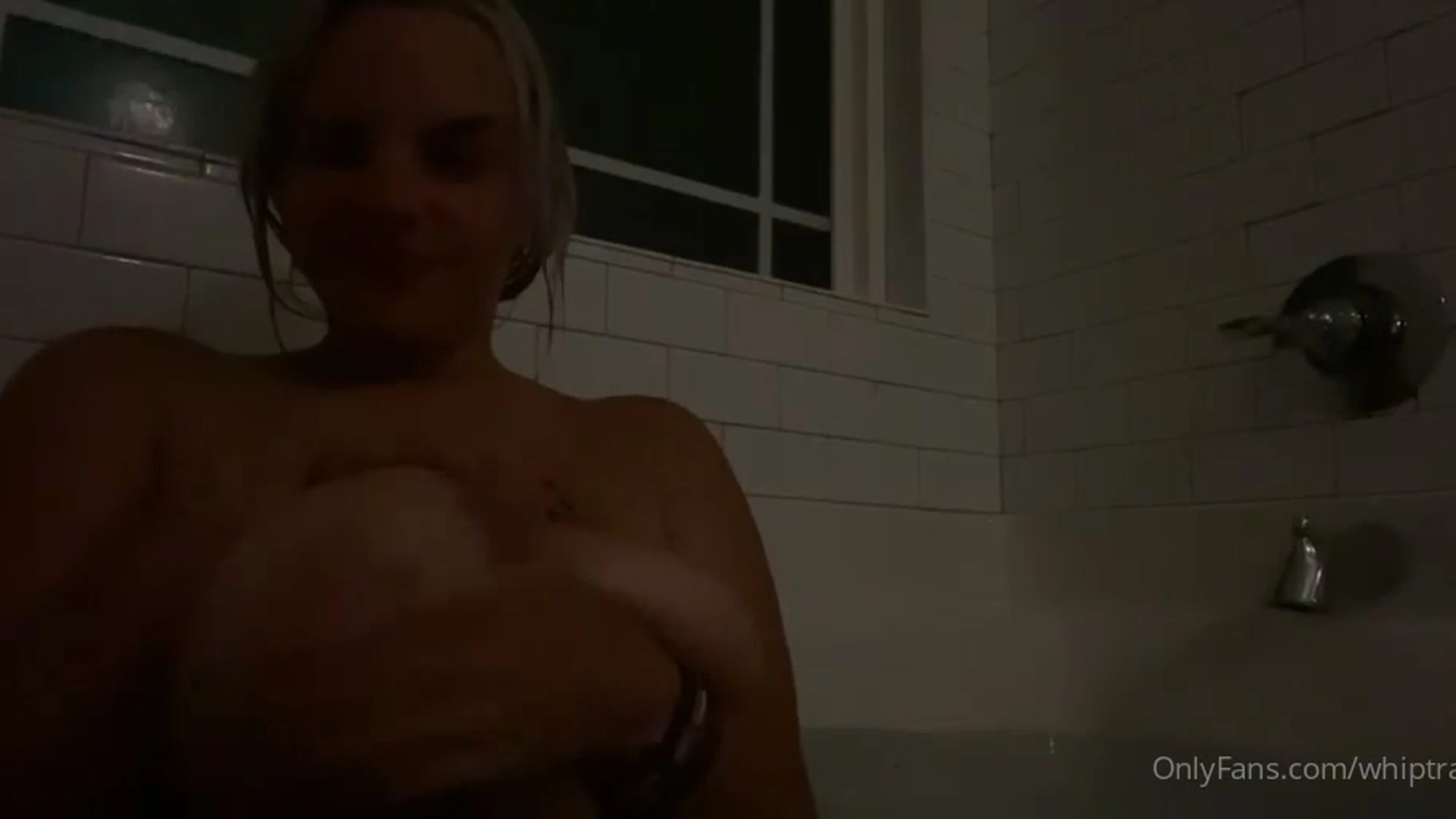 onlyfans thicc babe Whiptrax teasing her naked big tits in the bathroom