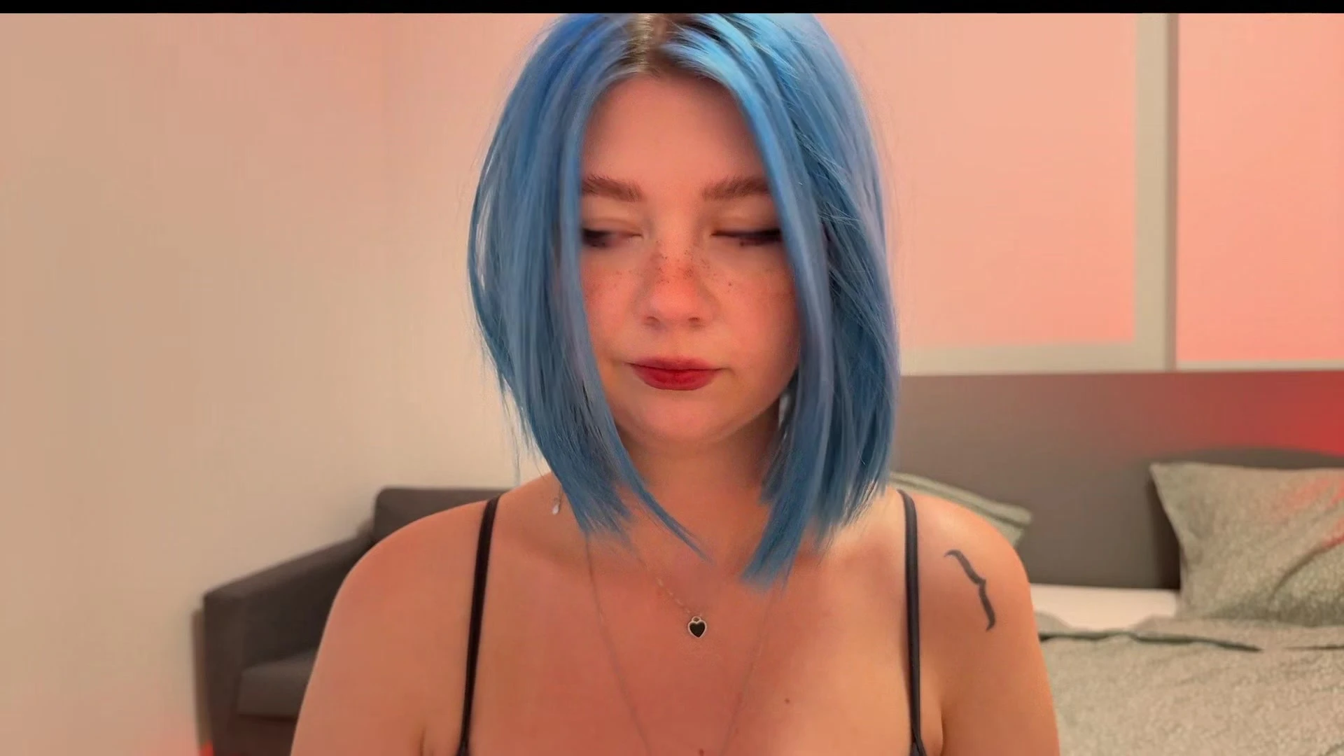 blue haired Vixenp sexy night gown tease