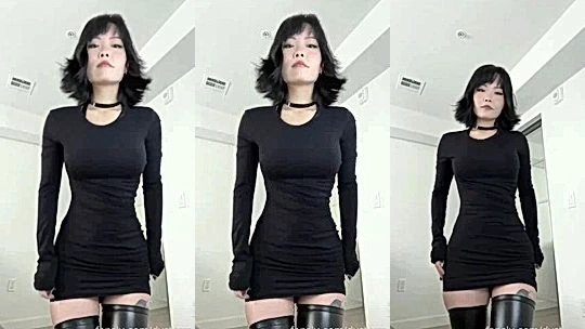 onlyfans Asian teen Dystorra teasing in her black dress