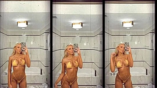 Lauren Dascalo teasing her sexy lingerie in the hotel bathroom