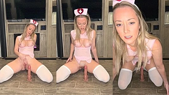 sexy babe Vicky Stark riding a dildo in her nurse cosplay video leaked