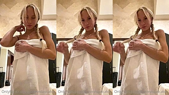 blonde model Lauren Dascalo teasing her sexy body post shower