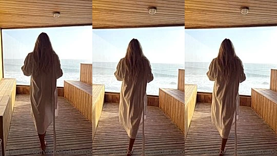 Lauren Dascalo stripping naked by the ocean