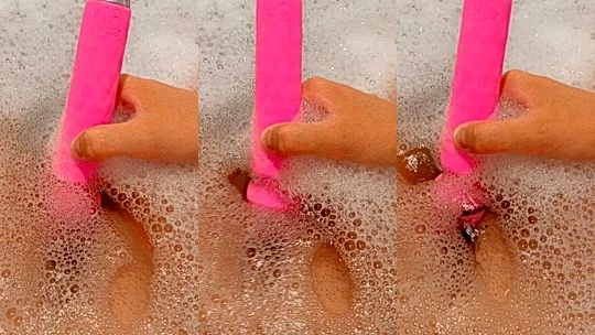 horny babe Whiptrax pink vibrator masturbation in the bathtub