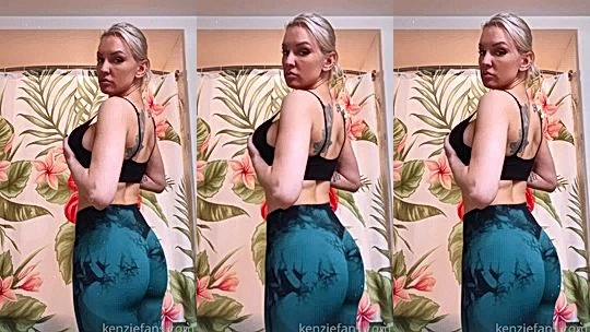 Kenzie Taylor teasing her naked booty in her yoga pants