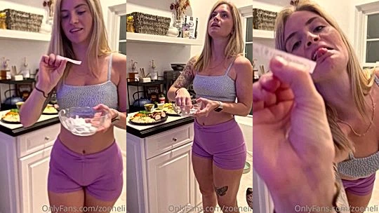 Zoeneli teasing her hot body in the kitchen