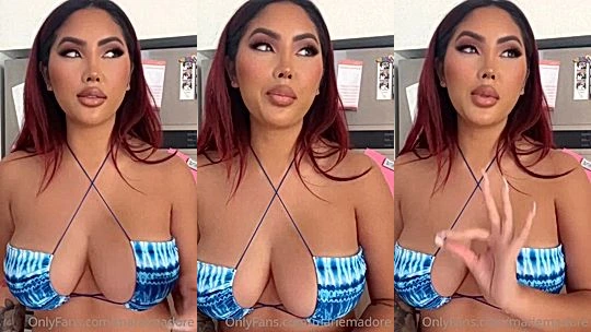 onlyfans Asian model Marie Madore teasing in her blue bikini