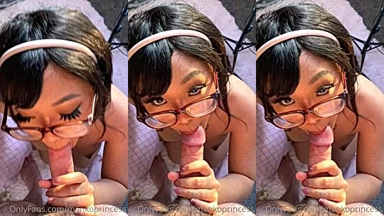 hot glasses Asian babe Mankoprincess deepthroat sucking a bwc pov