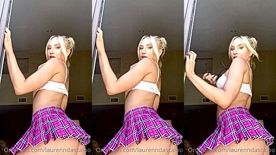 blonde model Lauren Dascalo teasing her naked big booty in her short skirt