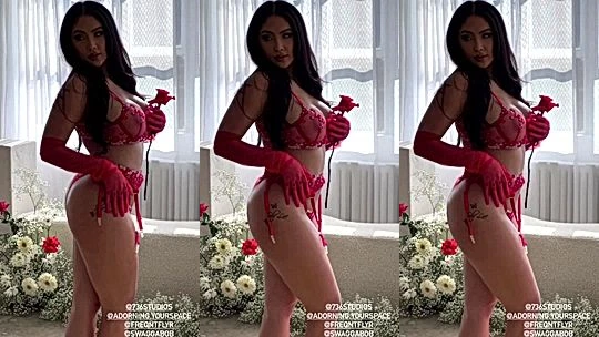 onlyfans babe Marie Madore teasing her sexy body in her red see-through lingerie
