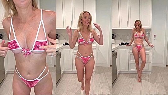 Vicky Stark sexy bikini try-on-haul in the kitchen