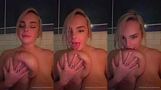 hot babe Whiptrax teasing her naked big tits in the room