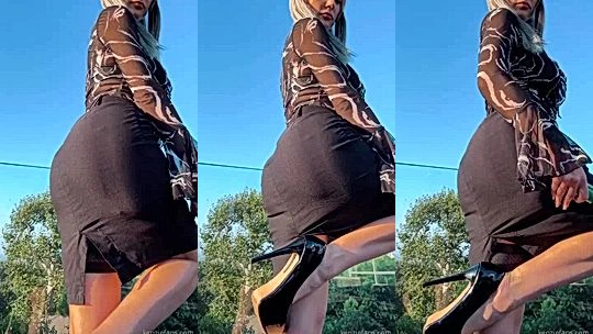 Kenzie Taylor teasing her big booty in her black short skirt