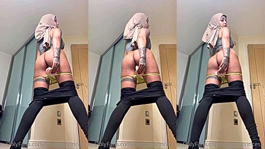 Yasmina Khan pulling her pants down and fucking a dildo