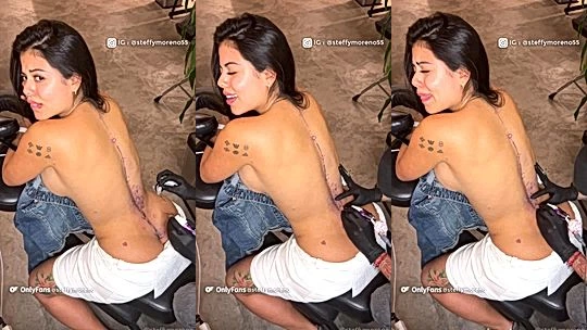 Steffy moreno getting her naked back tattooed
