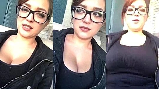 Tessa Fowler teasing her big tit in her black dress
