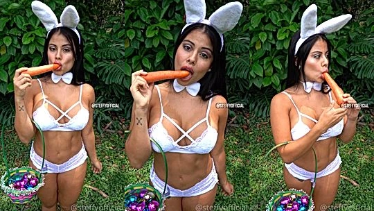 sexy bunny Steffy moreno teasing in he white lingerie outdoors