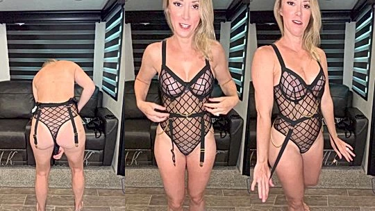 Vicky Stark teasing her new sexy black lingerie