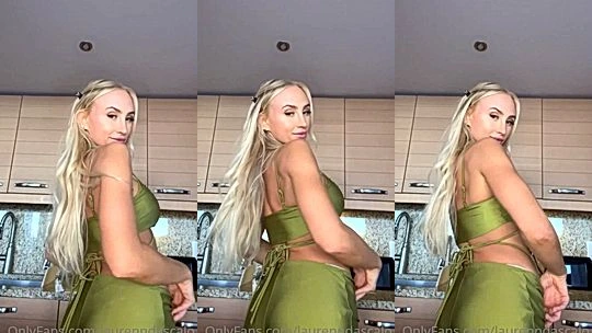 Lauren Dascalo teasing in her green dress