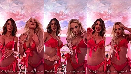 Lauren Dascalo two sexy babes red lingerie tease