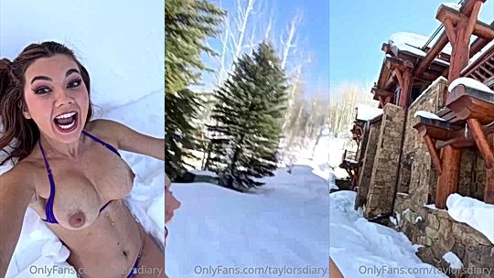 Dare Taylor playing in her bikini out in the snow