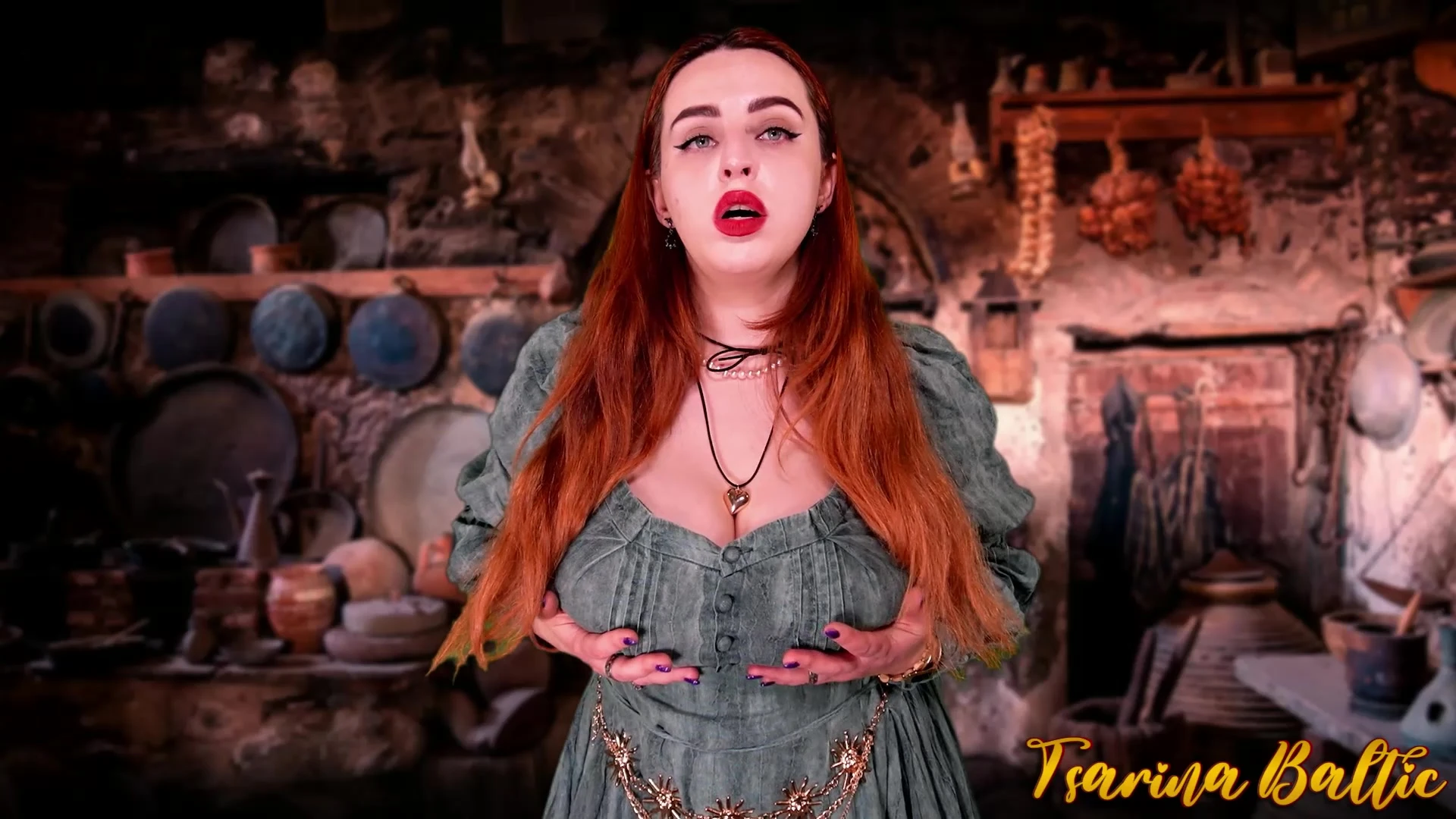 Tsarina Baltic teasing her big tits for her fans