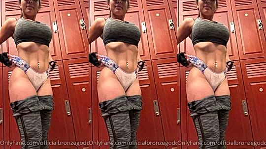 Officialbronzegoddess pulling her latex pants down and teasing her hot body