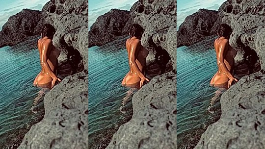 Mirasjuice teasing her naked body in the ocean