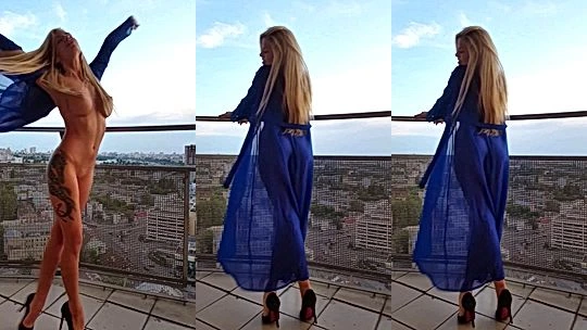 NataLee teasing her naked body in her blue see-through gown