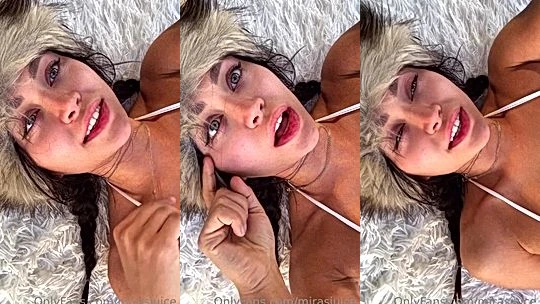 Mirasjuice teasing her sexy boobs in bed